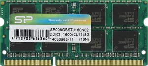 Модуль памяти silicon power sodimm DDR3 8GB 1600 mhz (SP008GBSTU160N02)