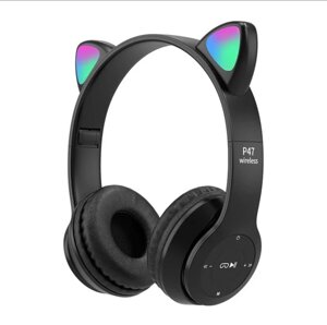 Бездротові навушники P47 Bluetooth 5.0, світлодіодне підсвічування, навушники з вушками Cat Gamer з шумопоглинанням