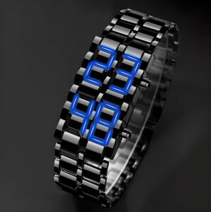 Годинник-браслет металевий цифровий без дисплея, з синім підсвічуванням