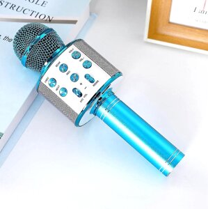 Дитячий Bluetooth караоке мікрофон Wster WS-858 та портативна MP3 колонка 2в1, ручний мікрофон Blue