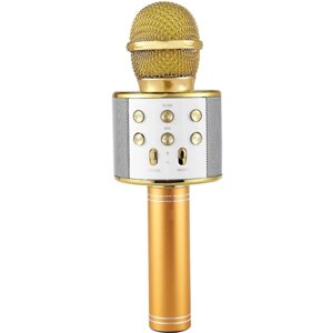 Дитячий Bluetooth караоке мікрофон Wster WS-858 та портативна MP3 колонка 2в1, ручний мікрофон Gold