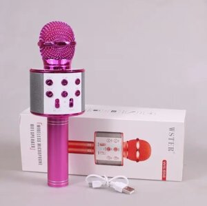 Дитячий Bluetooth караоке мікрофон Wster WS-858 та портативна MP3 колонка 2в1, ручний мікрофон Pink