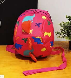 Дитячий мультяшний рюкзак з динозавром рожевий, рюкзак для дітей з ременем безпеки, захист від втрати