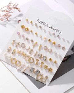 Геометричні сережки-гвоздики з імітацією перлів (30 пар/лот) для жінок, прикраси сережки для дівчат
