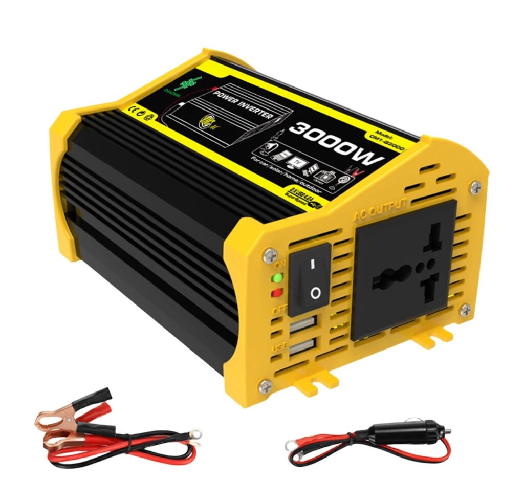 Інвертор c 12V на 220V 3000W, інвертор потужності, портативний перетворювач напруги, інвертор 3000 Вт від компанії Технозавр - фото 1