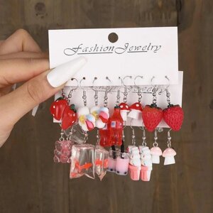 Набір жіночих сережок-крапель зі смоли, дитячі сережки 10 шт, прикраси з дизайном, сережки-краплі для дівчаток