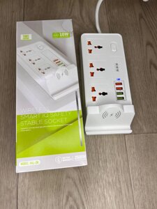 Мережевий фільтр DT BKL-20 3x220V+4xUSB WIREESS POWER 10W Білий з бездротовим заряджанням