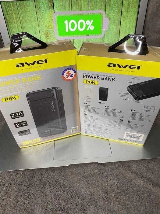 Портативний акумулятор Power Bank Awei P6K 20000 mAh Black повербанк від компанії Технозавр - фото 1