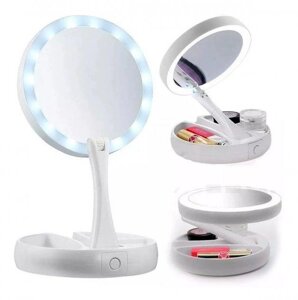 Зеркало для макіяжу з LED-подсвіткої круглої пововане складне D16см myfold