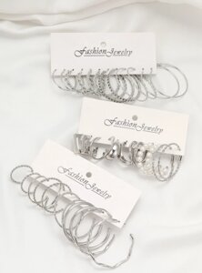 Жіночі сережки-кільця Earrings New Style, набір сережок для жінок та дівчат 18 пар, обручі ромби, буси