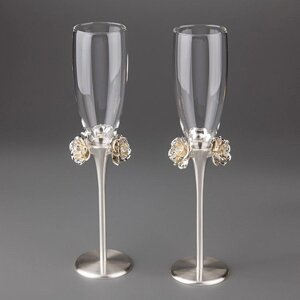 Весільні келихи на металевій ніжці Veronese Троянди білі набір з 2 шт 1021G