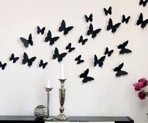 3D метелики наклейки вінілові на стіни в кімнати 12 шт чорні 50-120 мм (50260121)