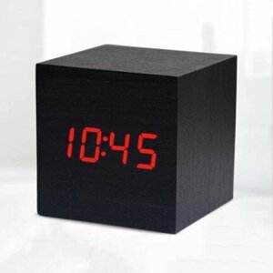 Настільний годинник дерев'яний КУБ VST-869-1 - Час, Температура (504038) Black