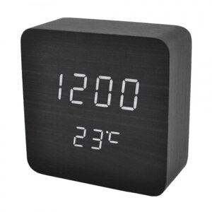 Настільний годинник дерев'яний КУБ VST-872S-6 - Час, Температура, Вологість - Чорні з білими цифрами (5002433)