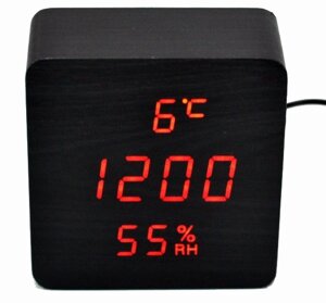 Настільний годинник дерев'яний КУБ VST-872S - Час, Температура, Вологість - вбудований Термометр та Гігрометр (504034)