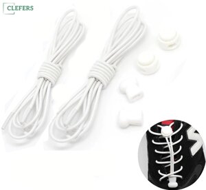 Шнурки, що не розвязуються, з затяжкою, 100см, колір білий, Clefers, 2 пари (590301)