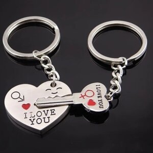 Брелок парний у вигляді серця з ключем та гравіюванням "I Love You"sv1116)