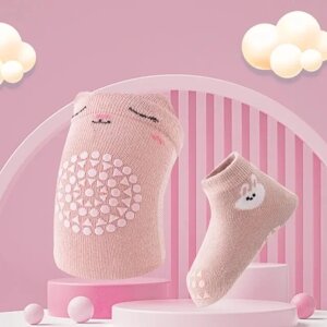 Набір наколінників та шкарпеток дитячих для повзання малюків антиковзаючих з протектором M 12-14cm 1-2 роки Рожевий