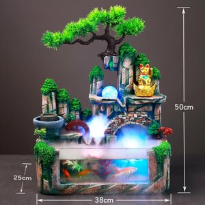 Настільний декоративний фонтан/водоспад/зволожувач повітря Lucky Tree з підсвічуванням, акваріумом та генератором пари