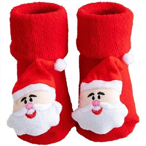Шкарпетки новорічні махрові дитячі з аплікацією Санти розмір 0-1 рік 8-10 см Червоний (sv3202), 0-1 рік