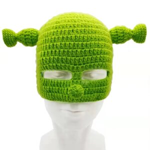 Вовняна маска SV у вигляді Шрека, в'язана з вушками Зелений (sv3663)