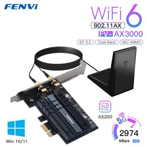 Wi-Fi адаптер FENVI Intel AX3000-AX200 PCI-e 2.4Gbps 802.11ax Bluetooth 5.0 дводіапазонний 2.4 Ghz + 5 Ghz з радіатором