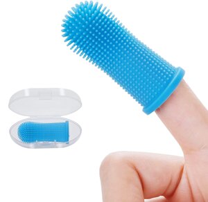Зубна щітка SV на палець для собак та кішок Синій (sv3020bl), Білий