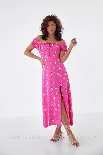 Літнє плаття міді з куліскою на грудях pickk-upp — рожевий колір, S