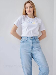 Жіноча футболка з синьо-жовтими сердечками 3459