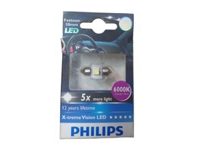 Лампочка 2-ох цокольна LED біла 14x30 6000K 12V-1Вт (Philips)