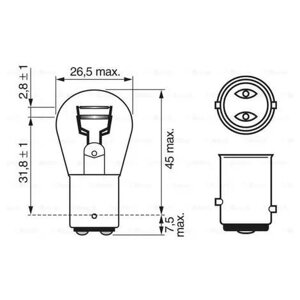 Лампочка 2-ох конт. груша біла 12V-21/4Вт P21/5W BAZ15d (Bosch)