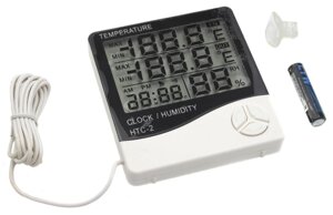 Термометр з гігрометром Цифровий HTC-2 з виносним датчиком температури