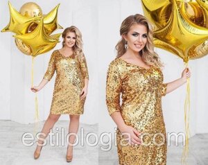 Вечірня жіноча міді-сукня з великою паєткою 3-D (р. 48) золото