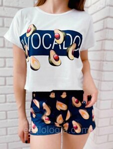 Жіноча піжама укорочена футболка+шорти (р. 42-50) з принтом Avocado