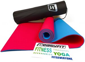 Килимок для йоги та фітнеса EasyFit TPE+TC 6мм двошаровий + Чохол фіолетовий з рожевим