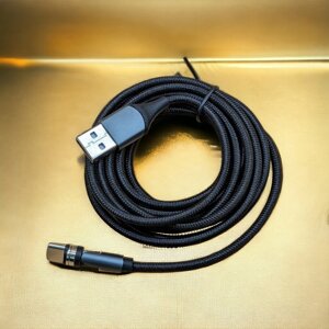 Магнітний кабель USLION 2 в 1 / Micro — USB type C / 540 градусів / Круглий / 100 см. / Чорний