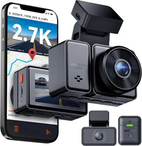 VANTRUE E2 Dash Cam Передня та задня камера з голосовим керуванням, подвійна 2.7K відеореєстратор, Wi-Fi,