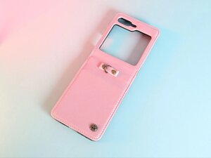 Шкіряний чохол із прорізами для карток для Samsung Galaxy Z Flip 5 5G, рожевий