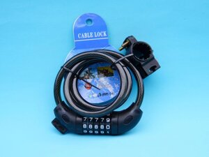 Замок кодовий для велосипеда довжина 100 см із металу та пластику.