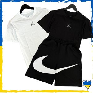 Комплект шорти Nike Big Swoosh + футболка Jordan біла та чорна. S M L XL XXL