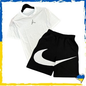 Комплект шорти Nike Big Swoosh + футболка Jordan біла. S M L XL XXL