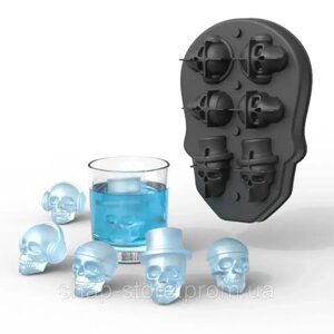 Форма 3D для кубиків льоду Череп, Силіконова чорна форма для льоду з 6 осередками