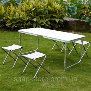 Стіл для пікніка та 4 стільці білий, Комплект для кемпінгу та пікніка, фірмовий алюмінієвий стіл валіза + 4 ст