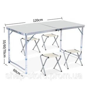 Стіл для пікніка зі стільцями білий, комплект для кемпінгу та пікніка, алюмінієвий стіл валіза + 4 ст