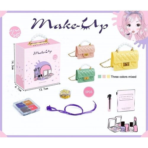 Дитяча сумочка жовтого кольору з косметикою, тінями, помадою, рум'яною та манікюрним набором. від компанії Кілометр - фото 1