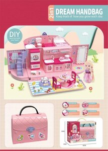 Жіночий ігровий набір для дівчаток Dream Handbag 2 В 1 Будинок І Лялька, Рожевий Колір