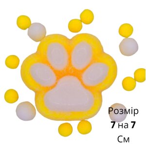 Іграшка Для Дітей М'який Антистрес Сквіш Лапка Котика Жовтий колір (Розмір 7 см на 7 см)