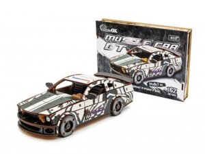Дерев'яний 3D Конструктор Поліцейський Mustang GT Чорно-Білого Цвіту, Із 162 Деталей