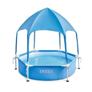 Каркасний басейн для дітей синього кольору із навісом Intex діаметр 183 см висота 38 см. || FavGoods