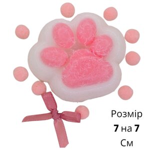 Іграшка Для Дітей М'який Антистрес Сквіш Лапка Котика Рожевий колір (Розмір 7 см на 7 см)